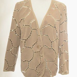 Escada Womens Size 42 Evening Jacket Eyelet Open Weave One-Button Tan Brown